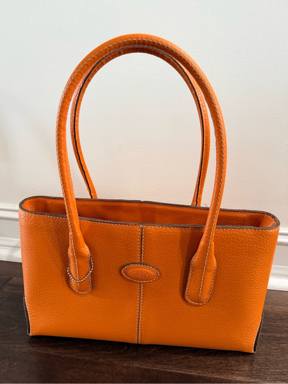 Tod's (fake) Orange Pebbled Leather Double-Handle Shoulder Bag